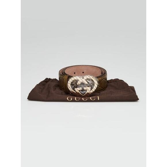 GUCCI Bronze Guccissima Leather GG Heart Buckle Belt Size 85/34
